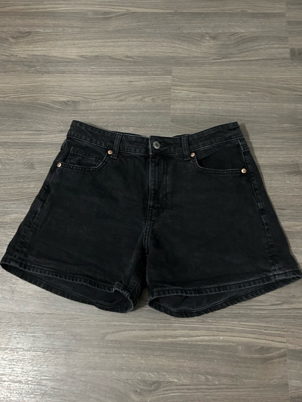 H&M Black High-Rise Denim Shorts A Line Loose Fit Shorts